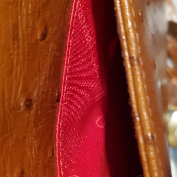 Vintage ostrich Envelope bag bt Fred Hayman Taupe New - Picture 4 of 6